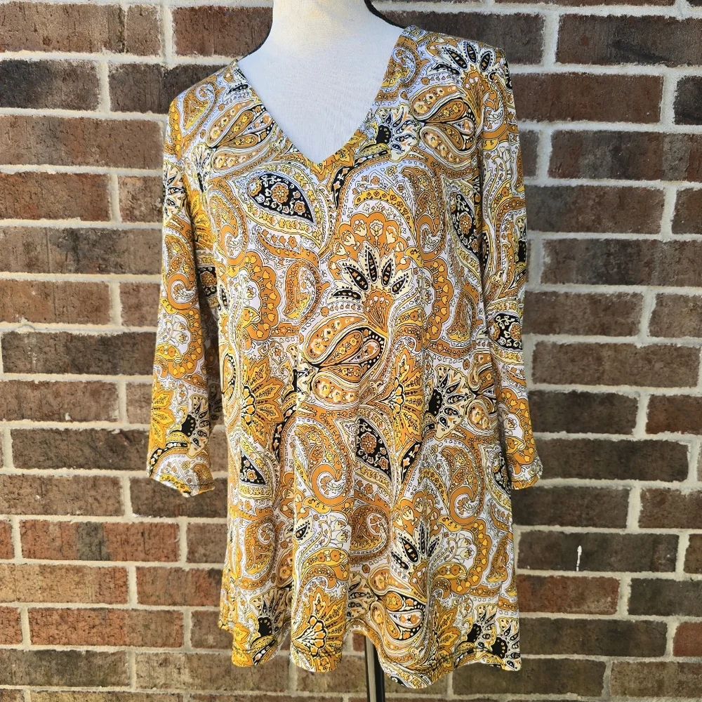 Michael Kors Yellow and Brown Paisley Top